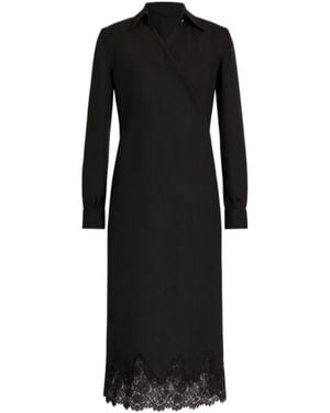 Alberta Ferretti Crepe Midi Dress With Collar And Lace Trim - Black