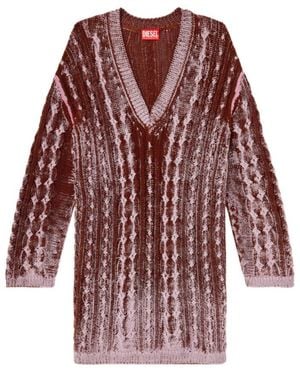 DIESEL Elga Oversized V-Neck Knitted Jumper - Red