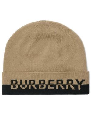 Burberry Logo Wool Hat - Natural