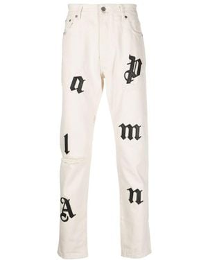 Palm Angels Logo-Patch Straight Leg Jeans - White