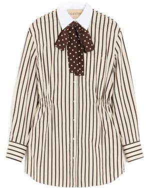 Valentino Striped Bow Detailed Dress - Natural