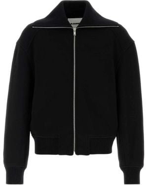 Jil Sander High Neck Zipped Bomber Jacket - Black
