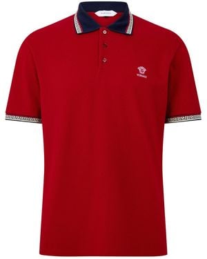 Versace Short-Sleeve Pique Polo Shirt - Red