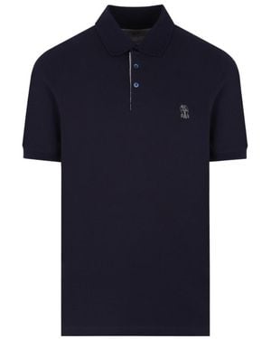 Brunello Cucinelli Embroidered Cotton Polo Shirt - Blue