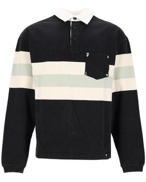 Palm Angels Palm Type Stripe Long Sleeve Polo Shirt - Black