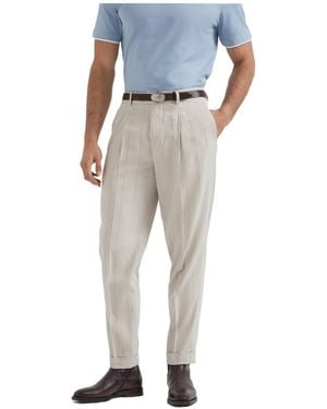 Brunello Cucinelli Pinstripe Tailored Pants - Natural