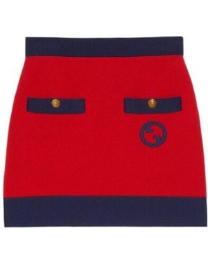 Gucci Cotton-Silk Knitted Miniskirt - Red