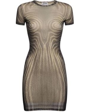 Jean Paul Gaultier Mesh Spiral Print Mini Dress - Gray