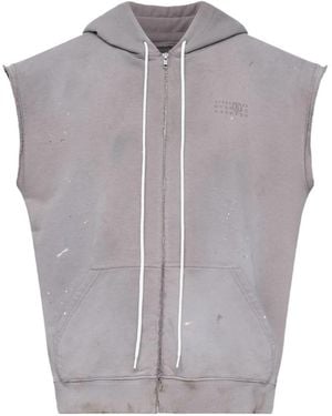 MM6 by Maison Margiela Numbers-Motif Drawstring Hoodie Vest - Grey