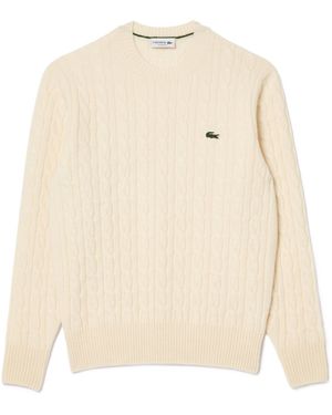 Lacoste Coarse Knitted Wool Round-Neck Jumper - Natural