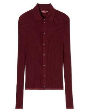 Gucci Polo En Cachemire Fin Et Soie Avec Bande Web - Red