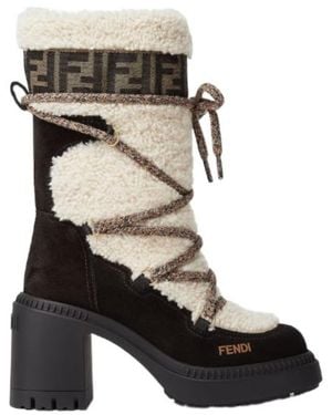 Fendi Apres Chic Logo Shearling Boots - Black