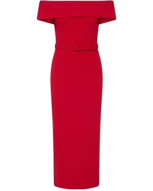 Rebecca Vallance Precious Belted Off-The-Shoulder Midi Dress - Red