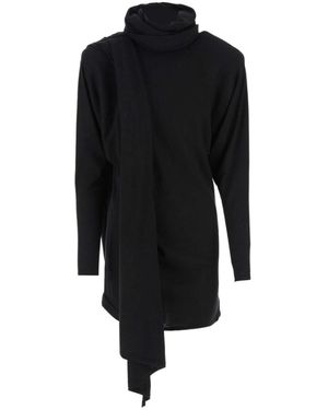 Saint Laurent Long-Sleeved Hooded Dress - Black