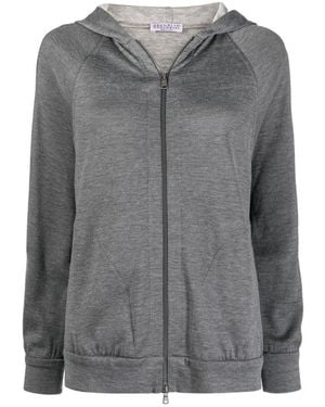 Brunello Cucinelli Trim Embellished Zipped Hoodie - Grey