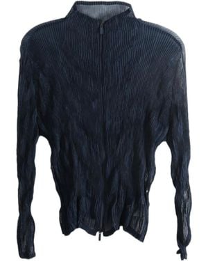 Issey Miyake Chiffon Twist 1 Pleated Zip Cardigan - Blue