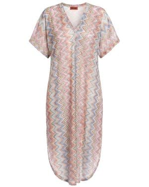 Missoni Zigzag-Knit Maxi Kaftan Dress - Pink
