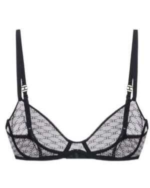 Elisabetta Franchi Monogram Tulle Bra - Black