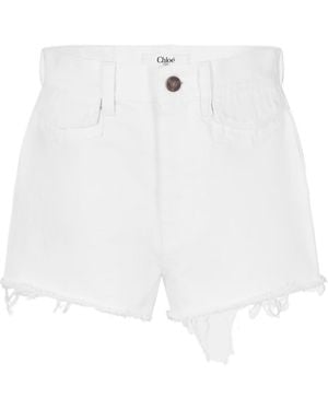 Chloé Logo-Stamped Denim Shorts - White