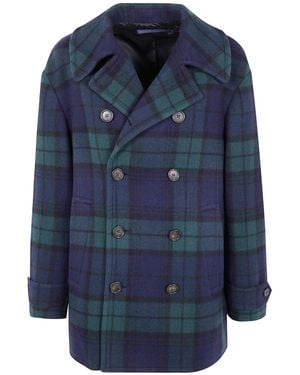 Polo Ralph Lauren Checked Double-Breasted Peacoat - Blue