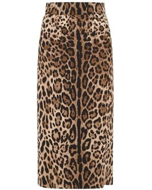 Dolce & Gabbana Leopard Printed Midi Skirt - Natural