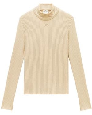 Courreges Rib-Knit Mock-Neck Sweater - White