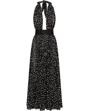 Dolce & Gabbana Polka-Dot Printed Chiffon Calf-Length Dress - Black