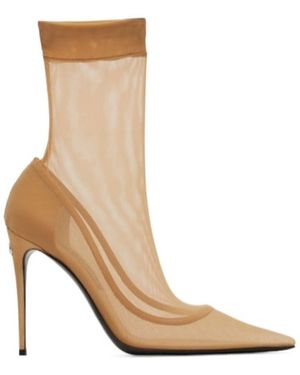 Dolce & Gabbana Elastic Tulle Ankle Boots - Brown