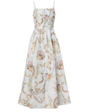 CAMILLA Printed Linen And Silk Bustier Dress - White