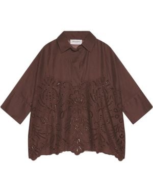 ERMANNO FIRENZE Broderie Boxy Top - Brown