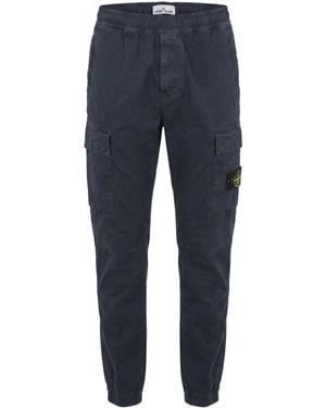 Stone Island Logo Patch Straight Leg Trousers - Blue