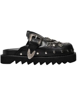 Toga Sabot Eyelet-Embellished Leather Mules - Black