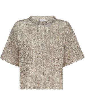 Brunello Cucinelli Dazzling Craquelé Embroidery T-Shirt - Gray