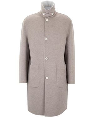 Brunello Cucinelli High-Necked Long-Sleeved Coat - Grey