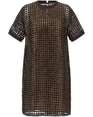 Brunello Cucinelli Sequin Mesh Dress - Brown