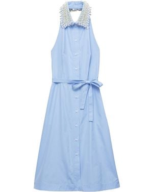 Prada Embroidered Poplin Shirt Dress - Blue