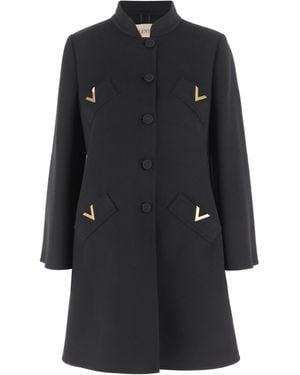 Valentino Button-Up A-Line Hem Coat - Black