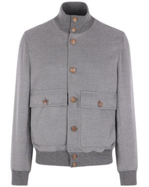Brunello Cucinelli Loing-Sleeved Buttoned Jacket - Gray