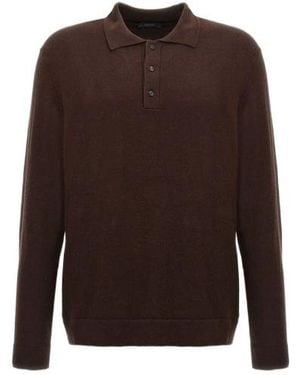 Zanone Long-Sleeved Fine-Knit Polo Shirt - Brown
