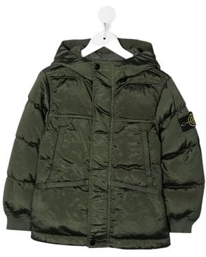 Stone Island Compass-Logo Hooded Padded Jacket - Green