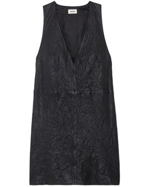 Zadig & Voltaire V-Neck Leather Minidress - Black