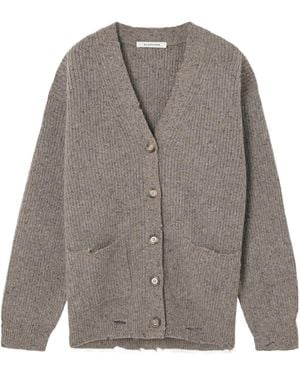 SLVRLAKE Denim Distressed Ribbed Merino Wool Cardigan - Grey