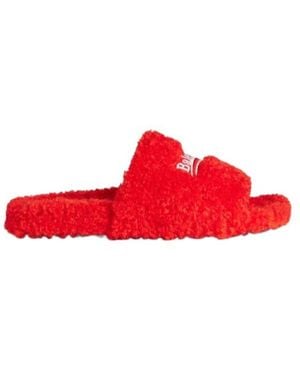 Balenciaga Logo Fleece Slides - Red