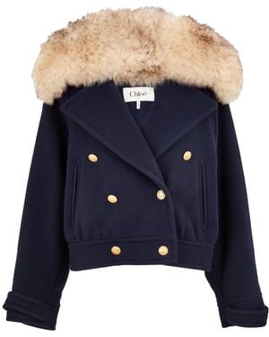 Chloé Cropped Wool Coat - Blue