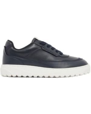 Emporio Armani Smooth Leather Lace-Up Sneakers With A Textured Rubber Sole - Blue