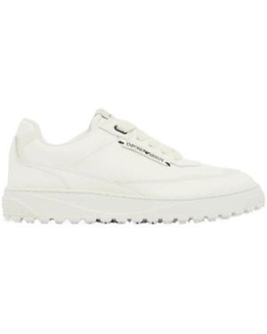 Emporio Armani Logo-Tag Cleated-Sole Sneakers - White