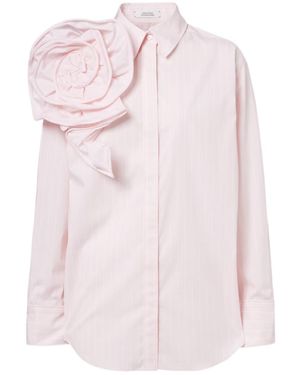 Dorothee Schumacher Striped Power Floral-Appliqué Cotton-Blend Blouse - Pink