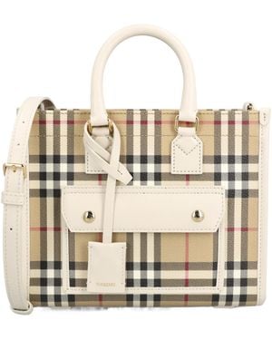 Burberry Freya Checked Tote Bag - Natural