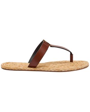 Saint Laurent Round Toe Slides - Brown