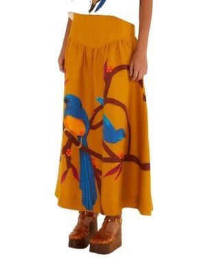 FARM Rio Bird-Print Skirt - Orange